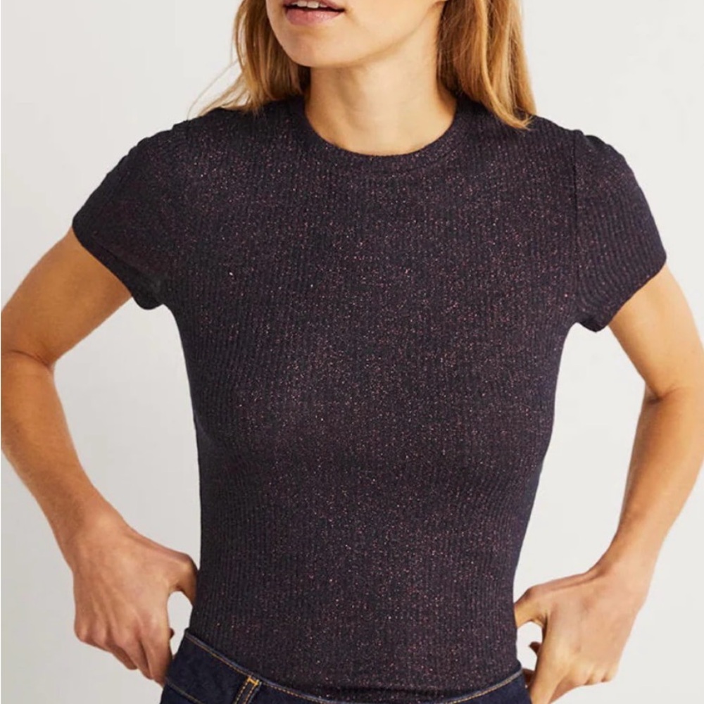Boden sparkle fitted t-shirt navy with copper US size 8 NWT